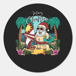 Christmas in July Santa Hawaiian Surfing Summer Su Classic Round Sticker