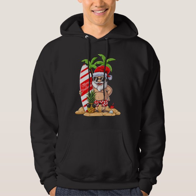 Christmas In July Santa Hawaiian Surfing Summer Su Hoodie (Front)