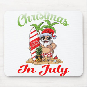 Christmas in July Santa Hawaiian Surfing T Shirt Mouse Mat