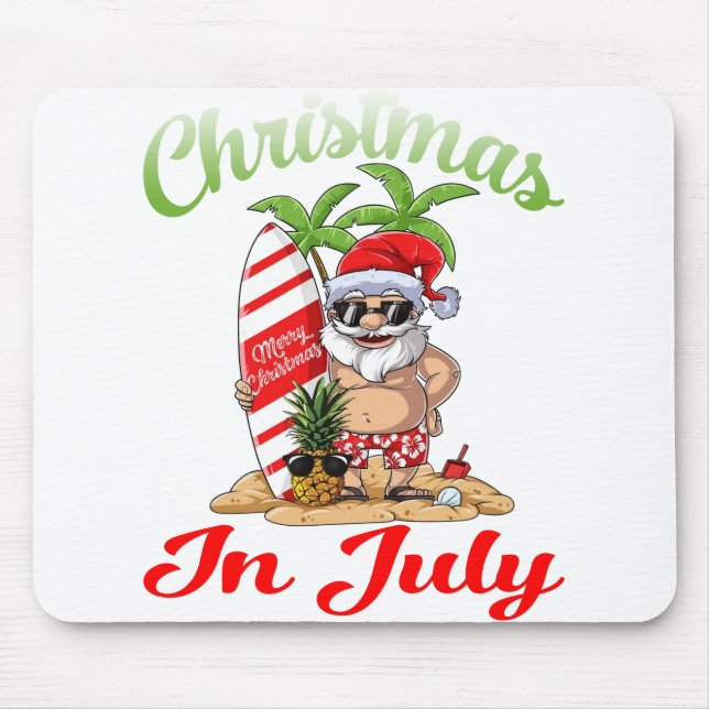 Christmas in July Santa Hawaiian Surfing T Shirt Mouse Mat (Front)
