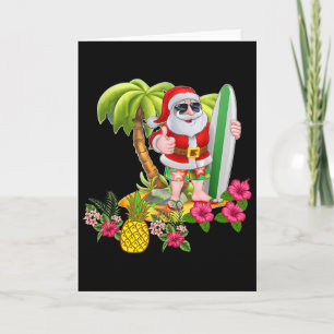 Christmas In July Santa Hawaiian Surfing T Shirt S Card
