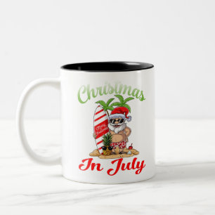 Christmas in July Santa Hawaiian Surfing T Shirt Two-Tone Coffee Mug
