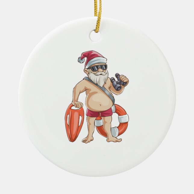 Christmas In July Santa Lifeguard Ceramic Tree Decoration (Front)