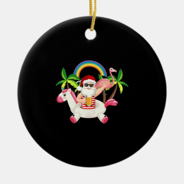 Christmas In July Santa Lifeguard   Ceramic Tree Decoration (Front)