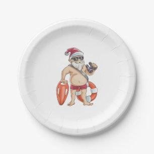 Christmas In July Santa Lifeguard Paper Plate