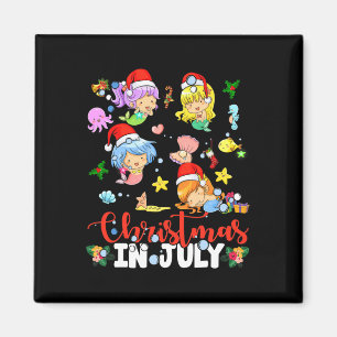 Christmas In July Santa Mermaid Lover Summer Beach Magnet