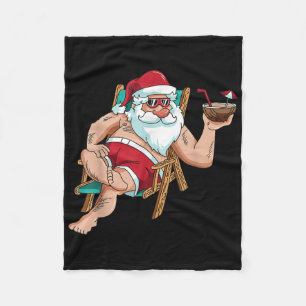 Christmas In July Santa On Beach Independence Day Fleece Blanket