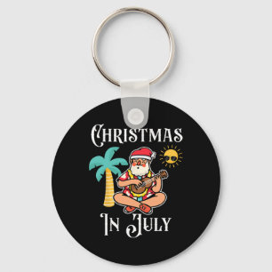 Christmas In July Santa On Beach Independence Day Key Ring