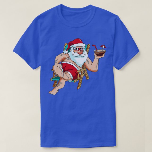 Christmas in July Santa on Beach Independence Day  T-Shirt (Design Front)