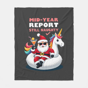 Christmas In July Santa on Unicorn Pool Float Stil Fleece Blanket