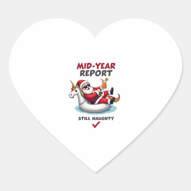 Christmas In July Santa on Unicorn Pool Float Stil Heart Sticker (Front)