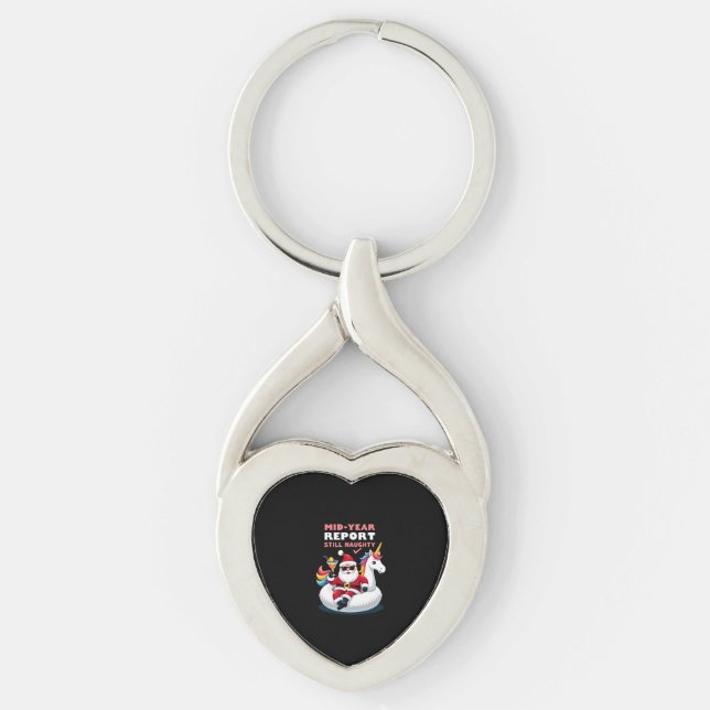 Christmas In July Santa on Unicorn Pool Float Stil Key Ring (Front)