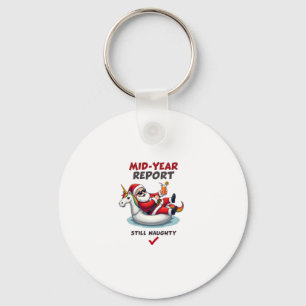Christmas In July Santa on Unicorn Pool Float Stil Key Ring