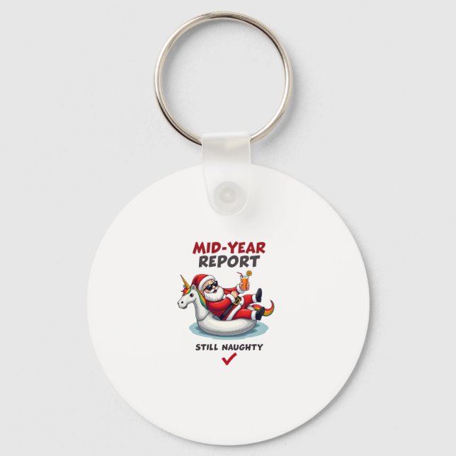 Christmas In July Santa on Unicorn Pool Float Stil Key Ring (Front)