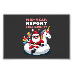 Christmas In July Santa on Unicorn Pool Float Stil Photo Print