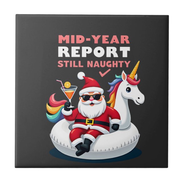 Christmas In July Santa on Unicorn Pool Float Stil Tile (Front)