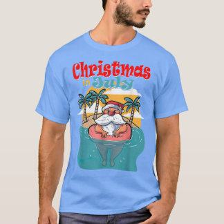 Christmas In July Santa Palm Tree Sun Beach Summer T-Shirt