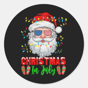 Christmas In July Santa Patriotic Festive Xmas Sum Classic Round Sticker