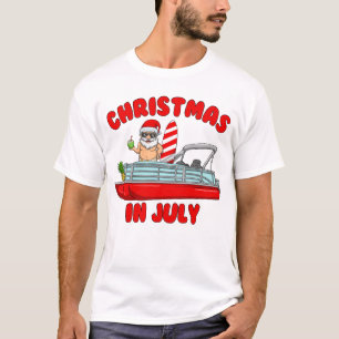 Christmas In July Santa Pontoon Boat Christmas T-Shirt
