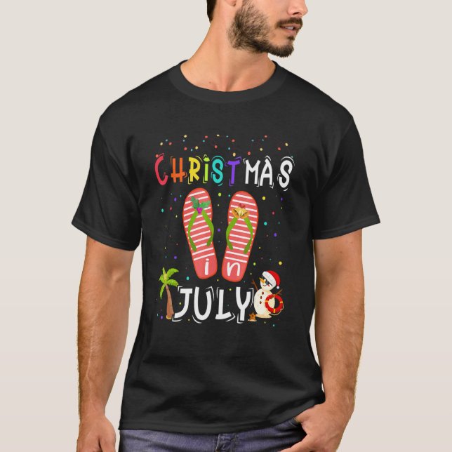 Christmas In July Santa Sandals Summer Celebration T-Shirt (Front)