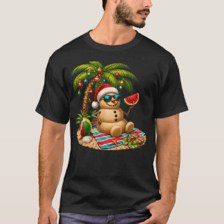 Christmas In July Santa Snowman Beach Summer Xmas T-Shirt