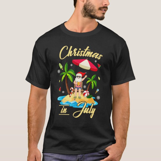 Christmas in July  Santa Summer Beach Vacation Haw T-Shirt (Front)