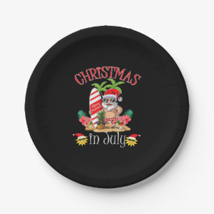 Christmas In July Santa Summer Beach Vacation Paper Plate