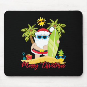 Christmas In July Santa Summer Surfing Beach Surf Mouse Mat