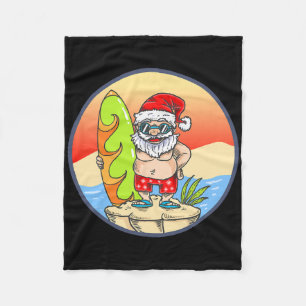 Christmas In July Santa Summer Vacation Beach Part Fleece Blanket