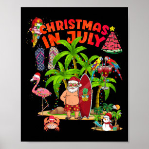 Christmas In July Santa Sungles Hawaiian Beach Pal Poster
