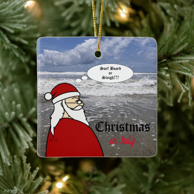 Christmas in July Santa Surf  Ceramic Ornament (Tree)
