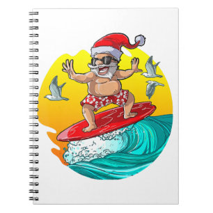 Christmas in July Santa Surf Hawaiian Men Summer Notebook