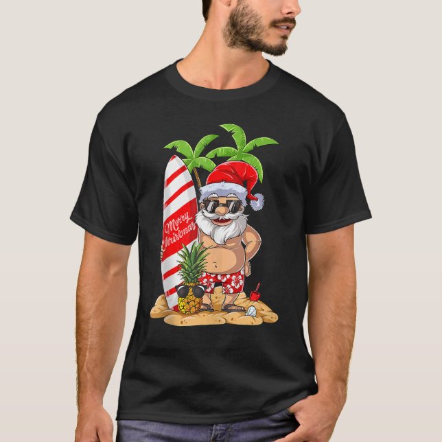 Christmas In July Santa Surf Hawaiian Summer Surfi T-Shirt (Front)