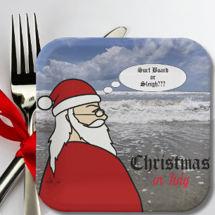 Christmas in July Santa Surf Paper Plate