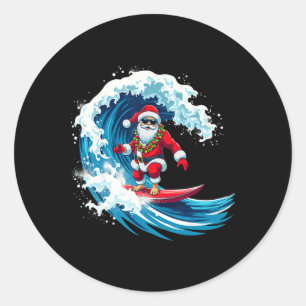 Christmas In July Santa Surf Summer Surfing _2 Classic Round Sticker