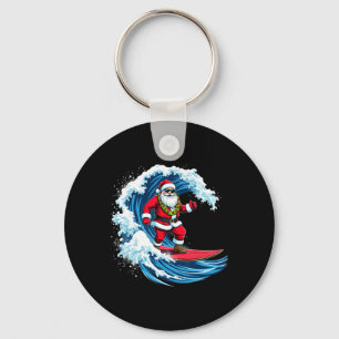 Christmas In July Santa Surf Summer Surfing Key Ring