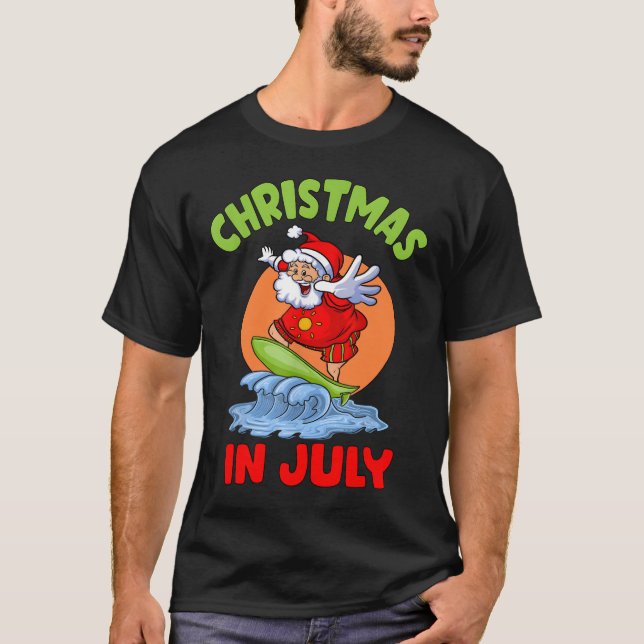 Christmas In July Santa Surfing Kid Toddler Hawaii T-Shirt (Front)