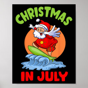 Christmas In July Santa Surfing Kids Toddler Hawai Poster