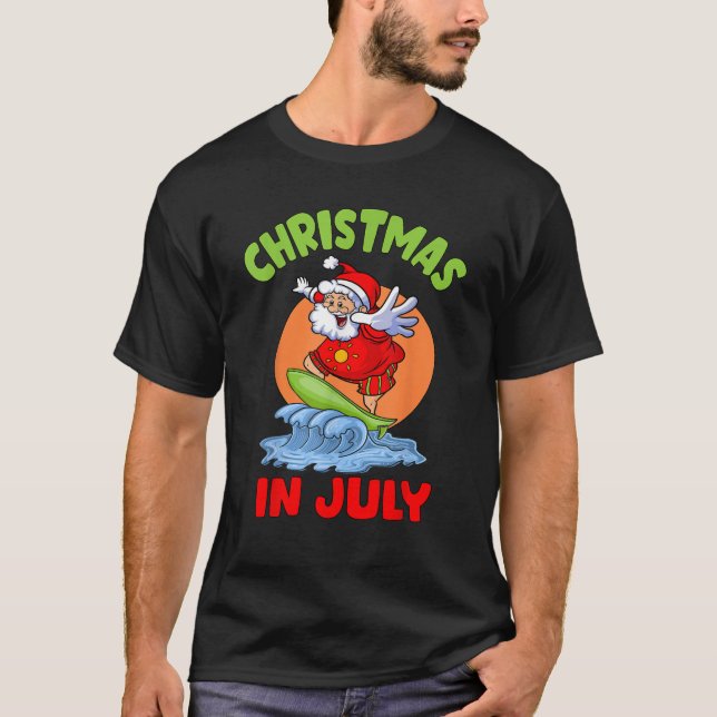 Christmas In July Santa Surfing Kids Toddler Hawai T-Shirt (Front)