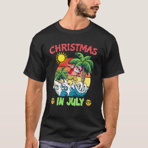 Christmas In July  Santa Surfing Summer Beach Vaca T-Shirt