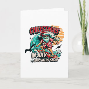 Christmas In July Santa Surfing Summer Beach Vacat Card