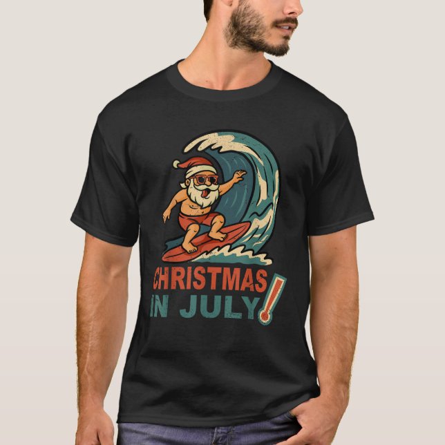 Christmas In July Santa Surfing Summer Hawaiian Ch T-Shirt (Front)