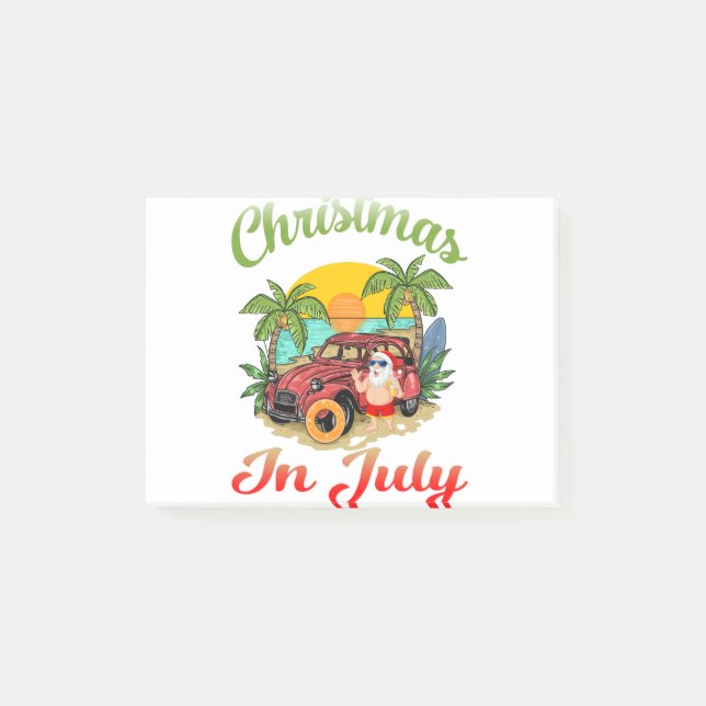 Christmas in July Santa Surfing Summer Post-it Notes (Front)