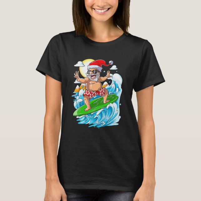 Christmas In July  Santa Surfing Summer Vacation T-Shirt (Front)