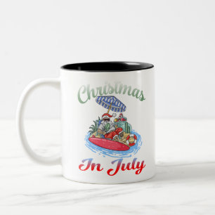 Christmas in July Santa Surfing T Shirt Summer Two-Tone Coffee Mug