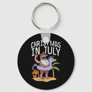 Christmas In July Santa Unicorn Floater Funny Summ Key Ring