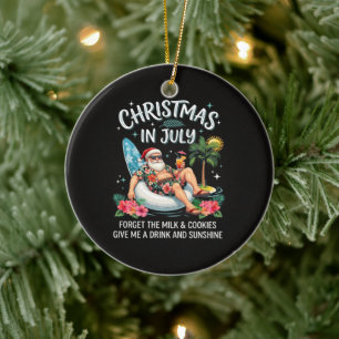 Christmas in July Santa Vacation Drink Ceramic Tree Decoration