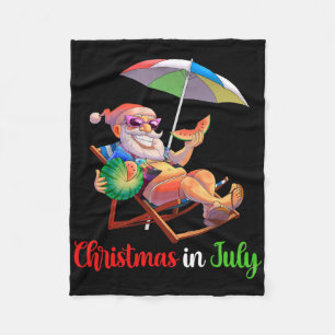 Christmas In July Santa Watermelon Tropical Hawaii Fleece Blanket