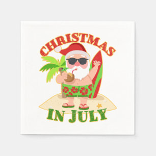 Christmas in July Santa with Surfboard Napkin