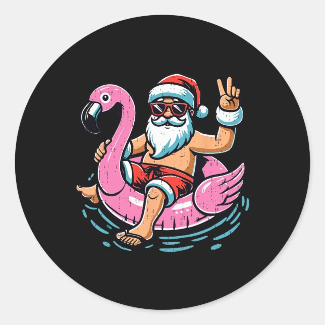 Christmas In July Shirt Boys Kids Santa Flamingo S Classic Round Sticker (Front)